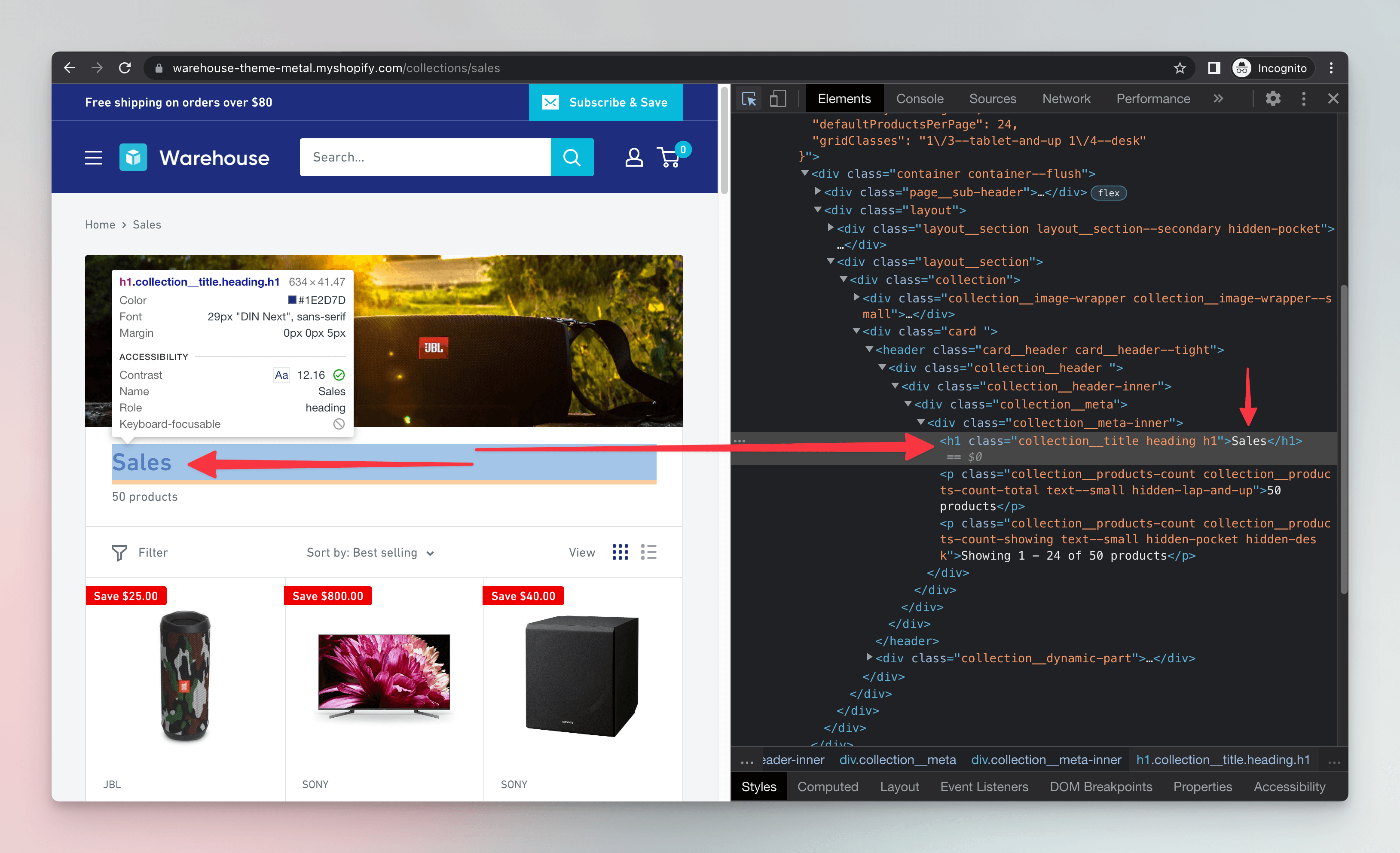 Element of the main heading