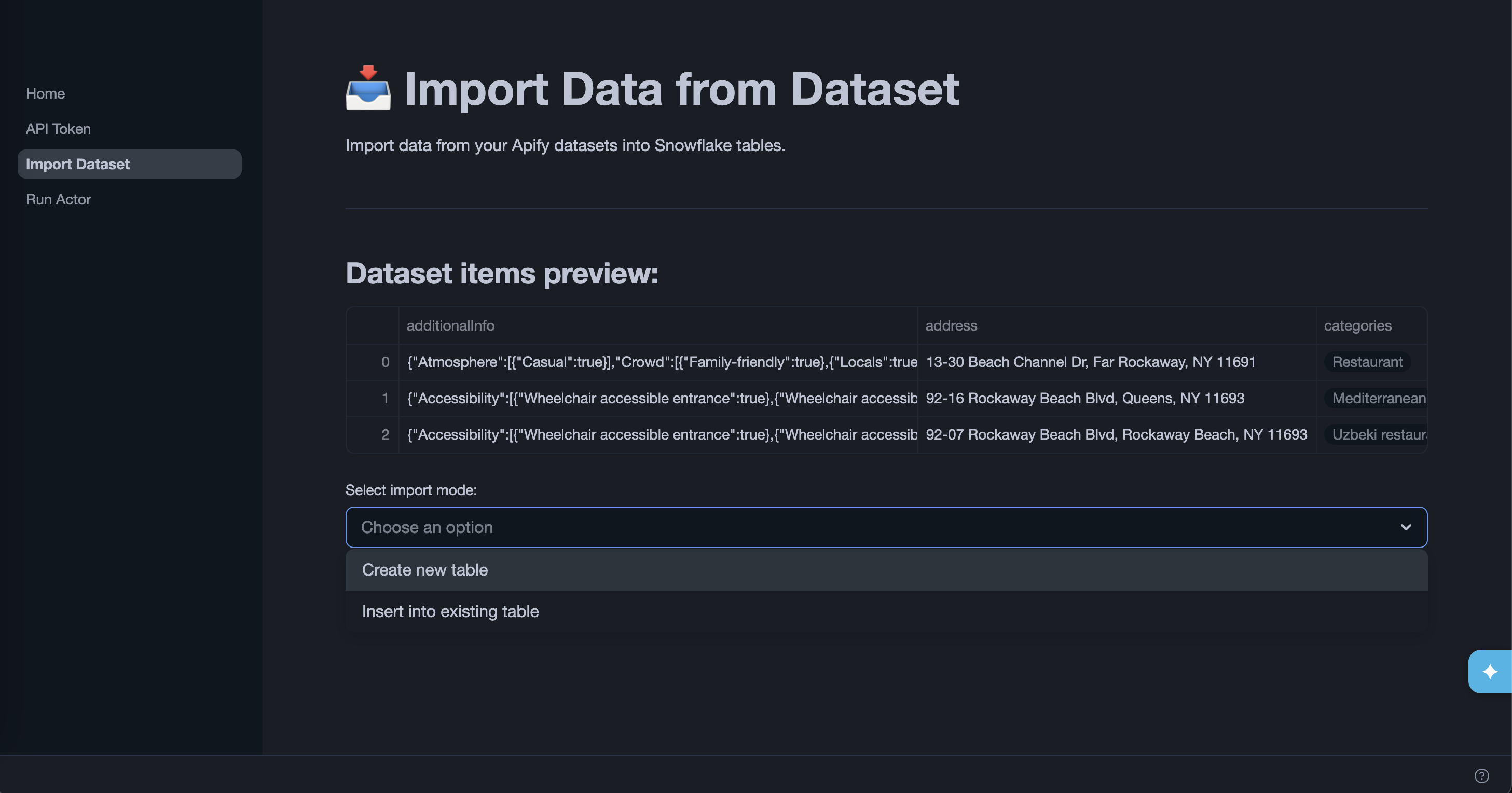 Dataset items preview and export mode selector