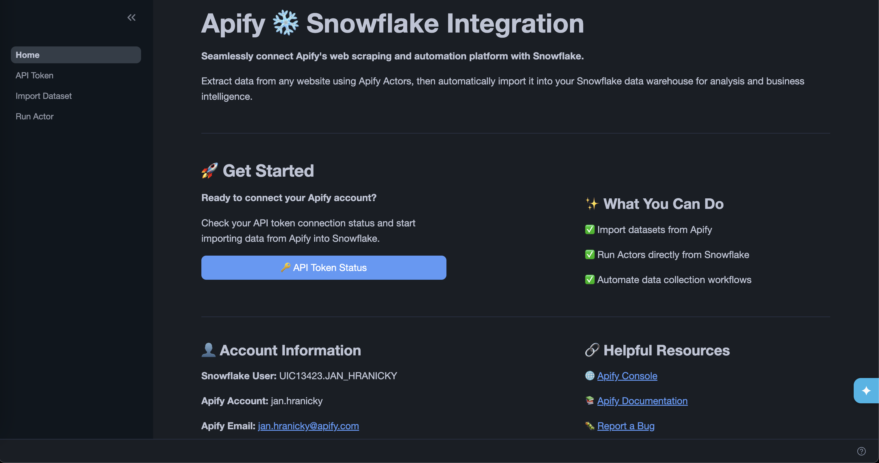Apify Snowflake Integration home page