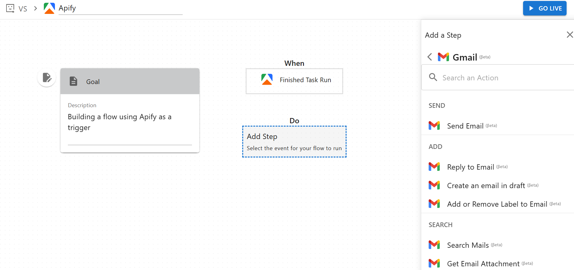 Gmail action configuration in viaSocket